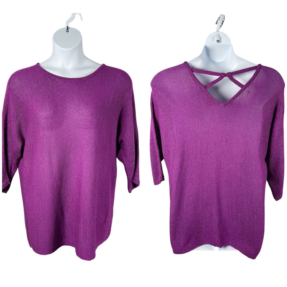 Chicos Sweater 3 XL Purple Knit Criss-Cross Back Cotton Pullover Casual Travel